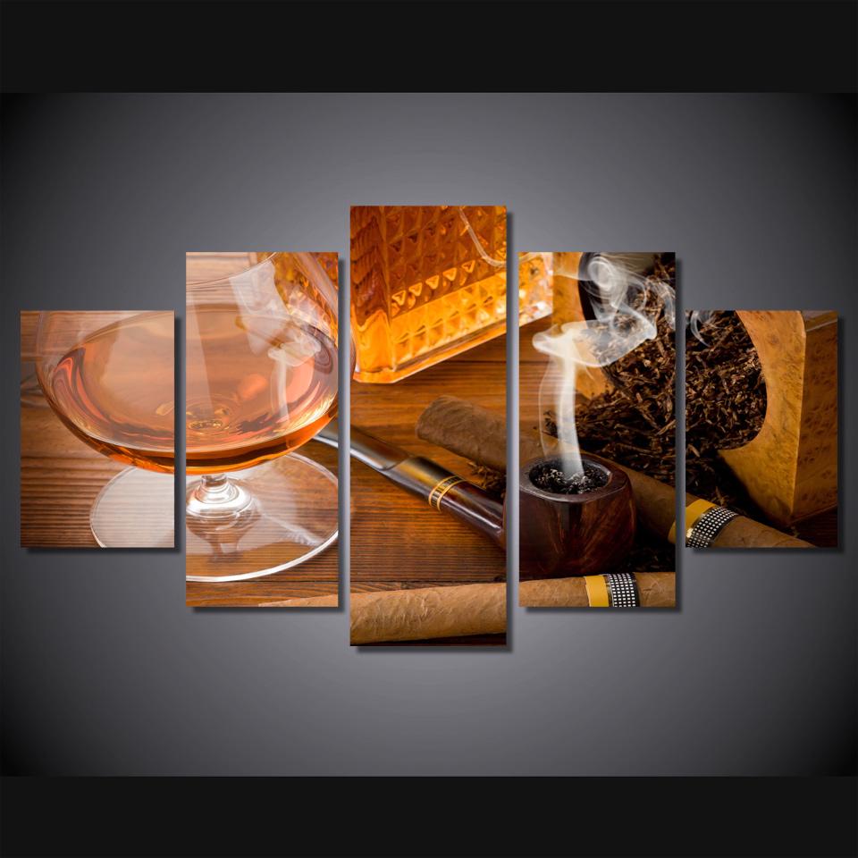 Wine And Cigar Fight Wine Canvas Wall Art