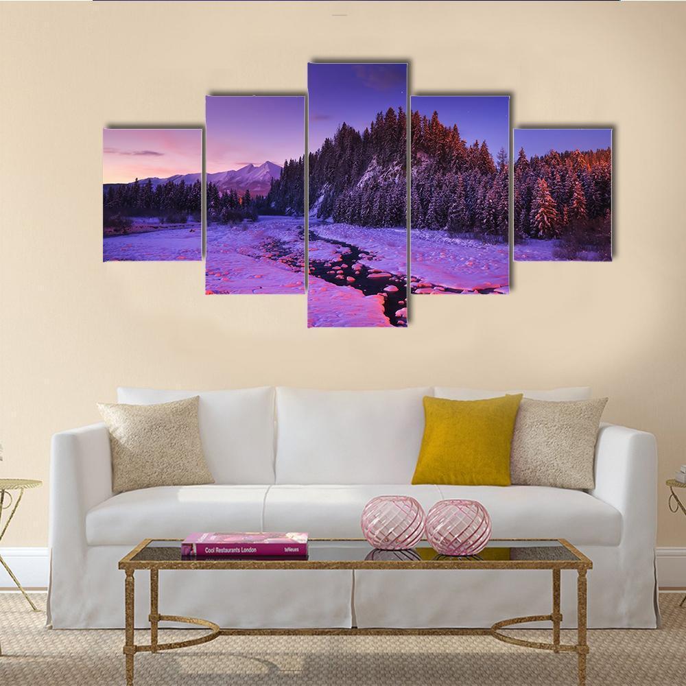 Winter Night Landscape – Nature Canvas Wall Art