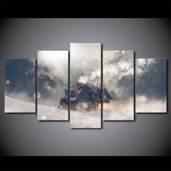 Winter Scene House Snow Forest – Nature Canvas Wall Art