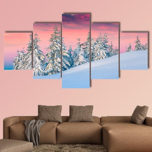 Winter Scene In The Snowy Mountains – Nature Canvas Wall Art