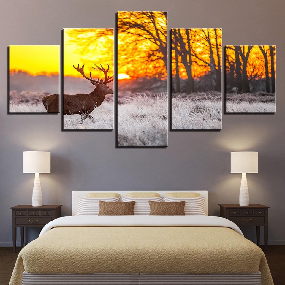 Winter Sunset Deer 1 – Animal Canvas Wall Art