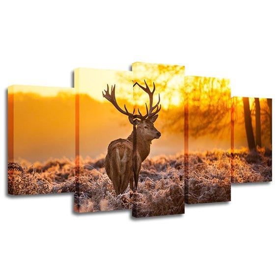 Winter Sunset White-Tailed Deer – Animal Canvas Wall Art