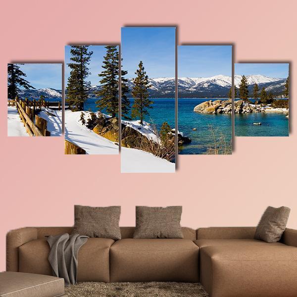 Winter View Of Lake Tahoe – Nature Canvas Wall Art