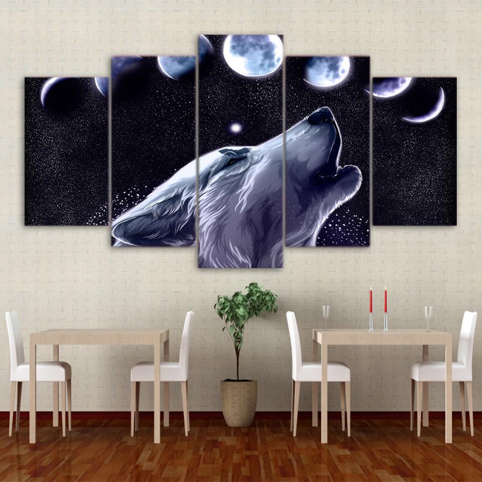 Wolf Art Howling Moon Night 01 – Animal Canvas Wall Art