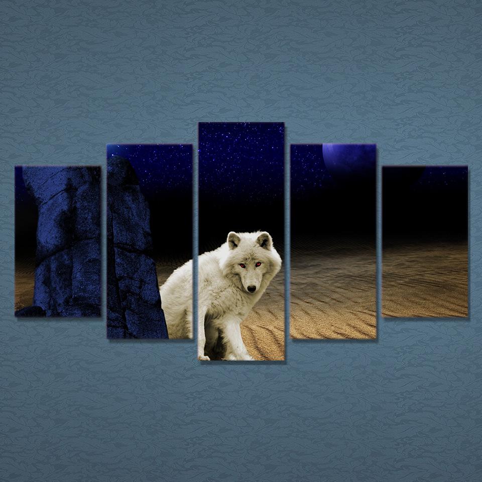 Wolf Desert Moonlit Night – Animal Canvas Wall Art