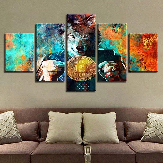 Wolf Head Bitcoin Btc Modern – Abstract Animal Canvas Wall Art