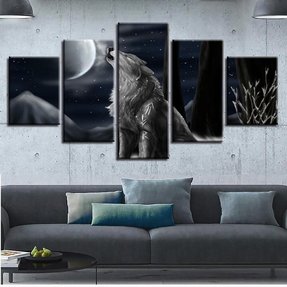 Wolf Howl At Moon Night – Animal Canvas Wall Art