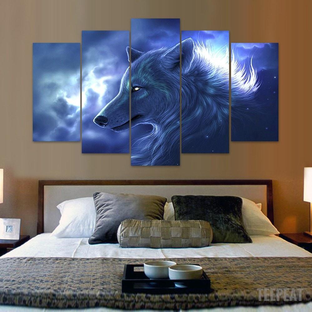 Wolf In The Clouds – Abstract Animal Canvas Wall Art