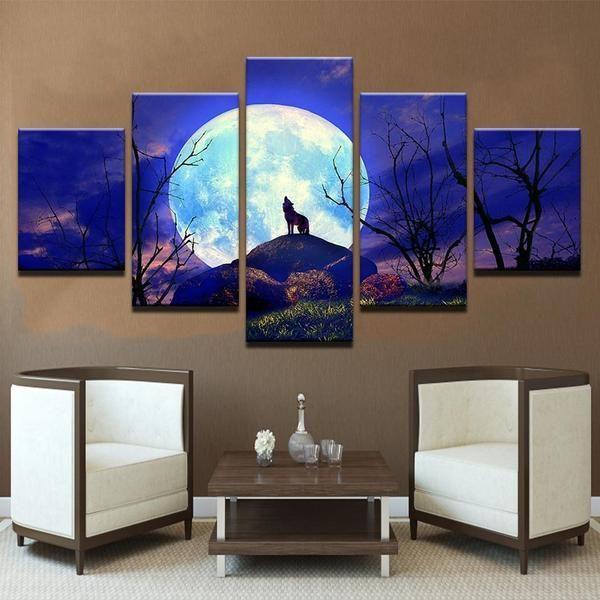 Wolf Night Modular Scene – Animal Canvas Wall Art