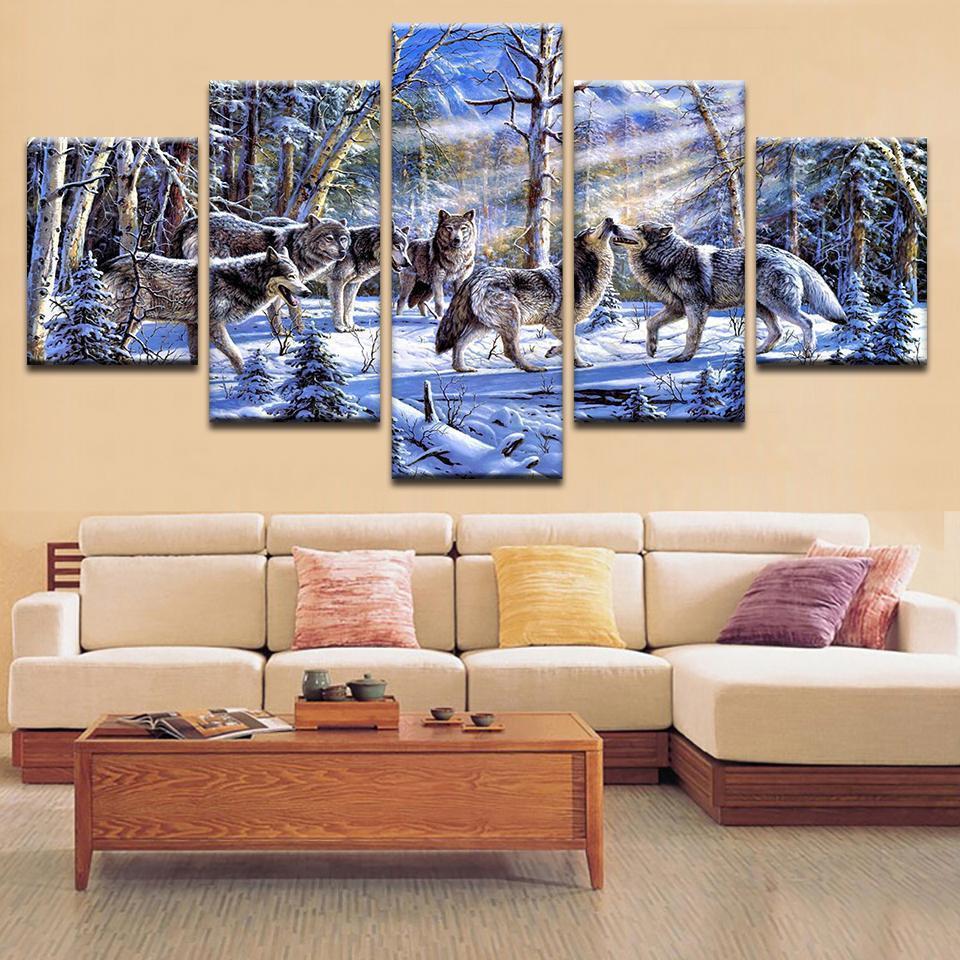 Wolf Pack In The Winter Forest – Animal Canvas Wall Art