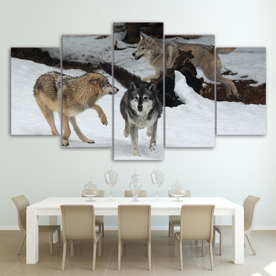 Wolf Playing In The Snow – Animal Canvas Wall Art