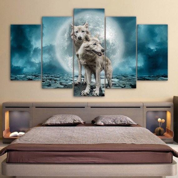 Wolves Moon Dark Wolf Wild – Animal Canvas Wall Art