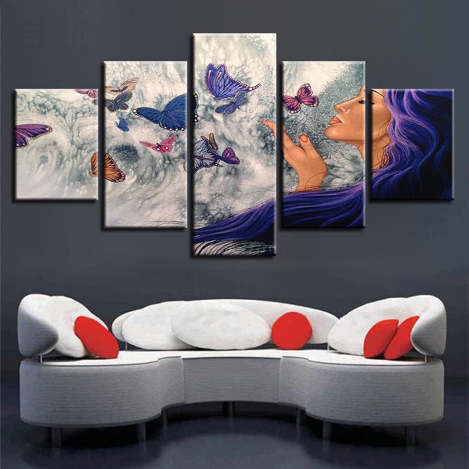 Woman And Butterfly – Abstract Canvas Wall Art
