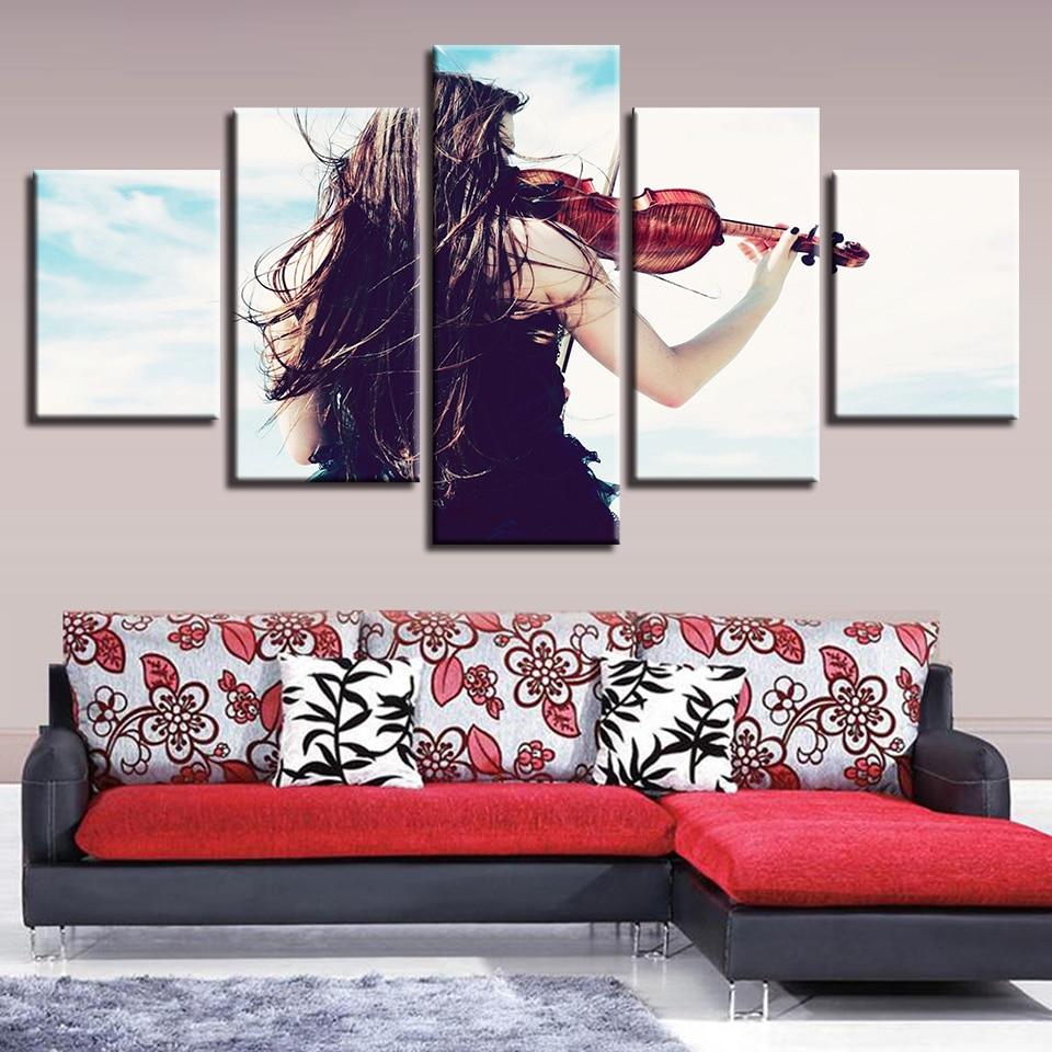 Woman Is Playing The Violin – Music Canvas Wall Art