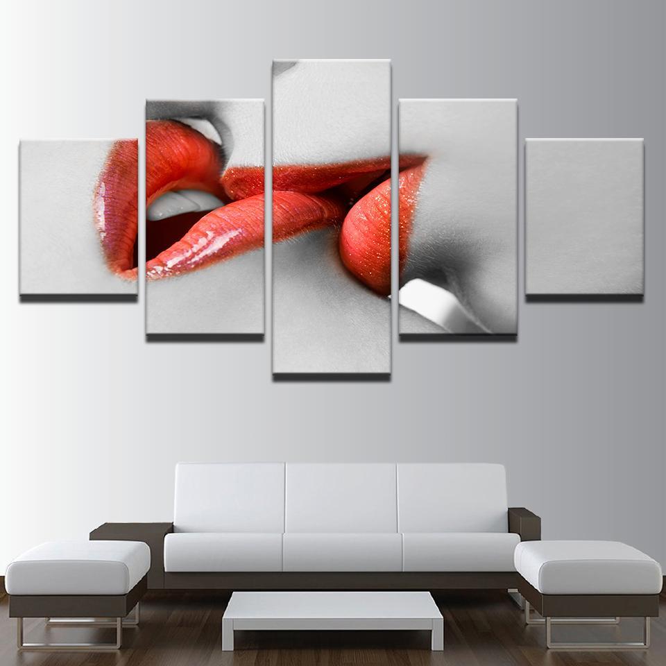 Woman Red Lipstick Red Lips Kiss Artistic – Abstract Canvas Wall Art