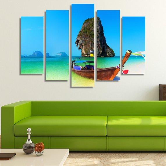 Wooden Boat On A Thailand Beach – Space Canvas Wall Art