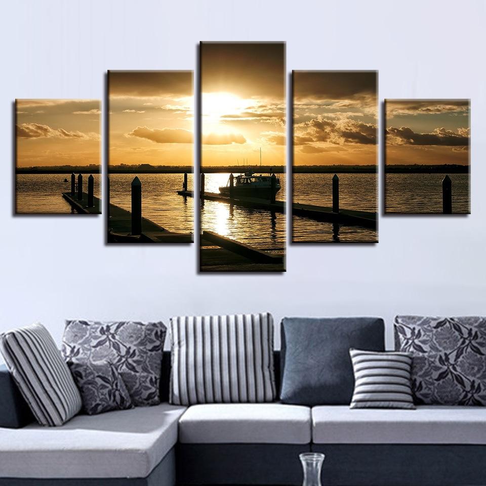 Wooden Bridge And Ship Sunset – Space Canvas Wall Art