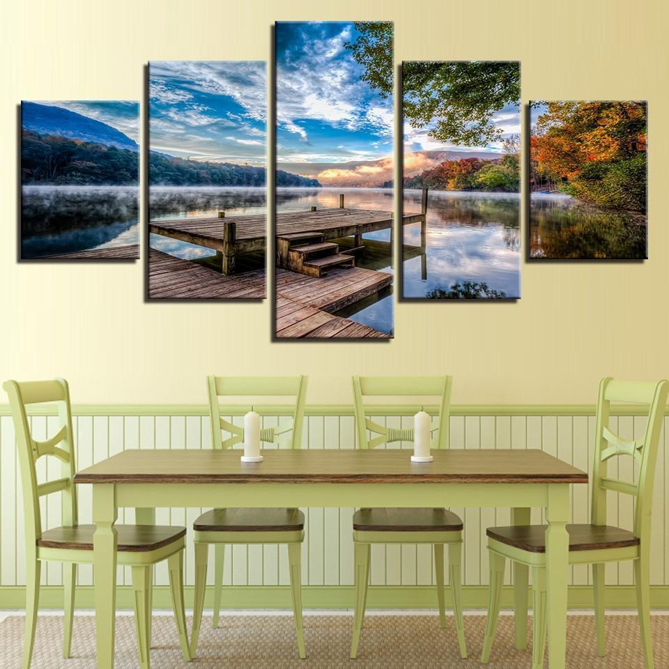 Wooden Bridge Beside The Lake – Nature Canvas Wall Art