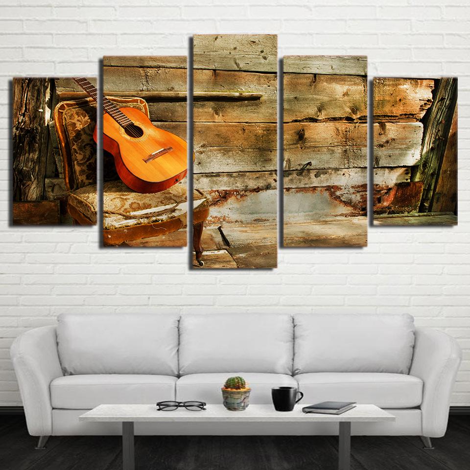 Wooden Guitar Vintage – Music Canvas Wall Art