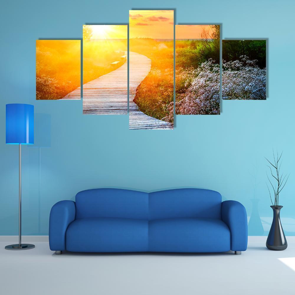 Wooden Path Over Dunes At Beach – Nature Canvas Wall Art