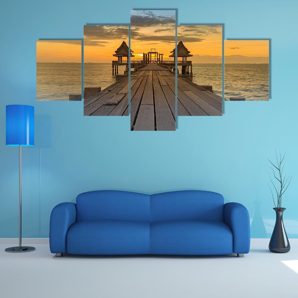 Wooden Path Walking Way Leading To Seacoast Skyline – Nature Canvas Wall Art