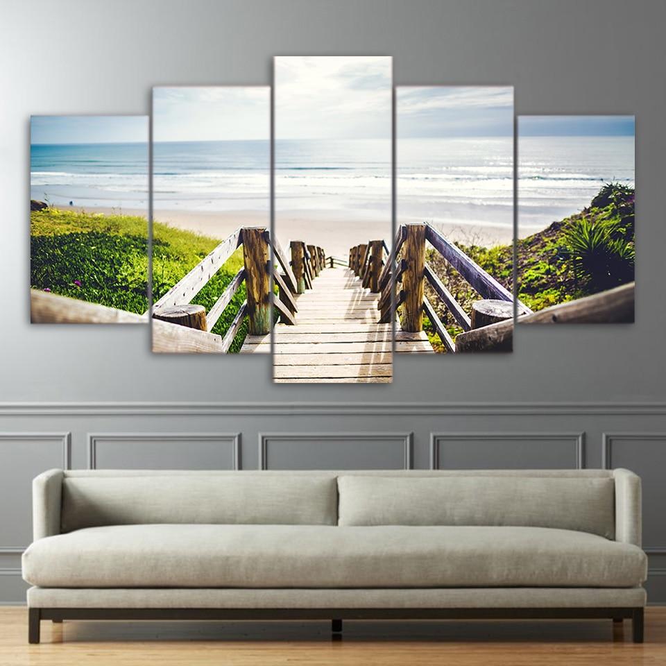 Wooden Stairs Beach – Space Canvas Wall Art