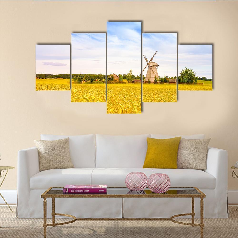 Wooden Windmill With Field In Minsk Region – Nature Canvas Wall Art
