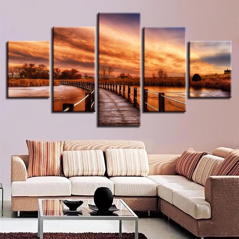 Woods Bridge Lake Sunset 1 – Nature Canvas Wall Art