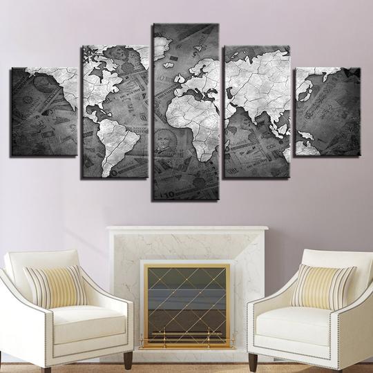 World Map And Currency – Abstract Canvas Wall Art