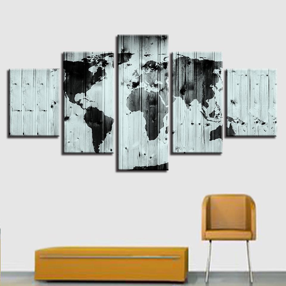 World Map Black White – Abstract Canvas Wall Art