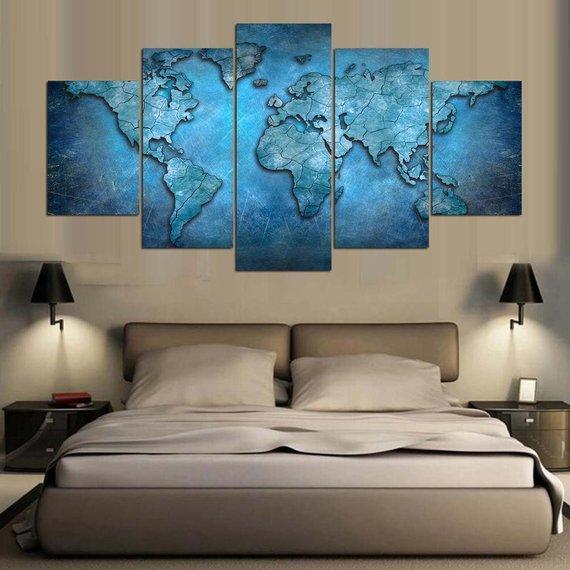 World Map Blue 2 – Abstract Canvas Wall Art