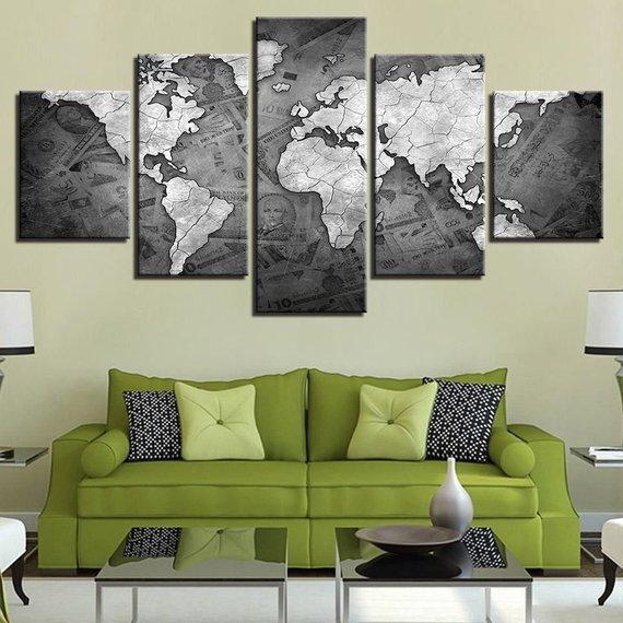 World Map Currency Money – Abstract Canvas Wall Art