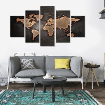 World Map Golden – Abstract Canvas Wall Art