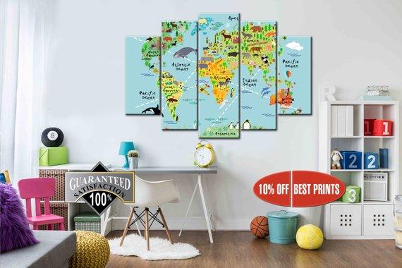 World Map Nursery – Abstract Canvas Wall Art