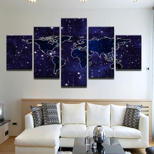 World Map Over Stars – Asbtract Canvas Wall Art