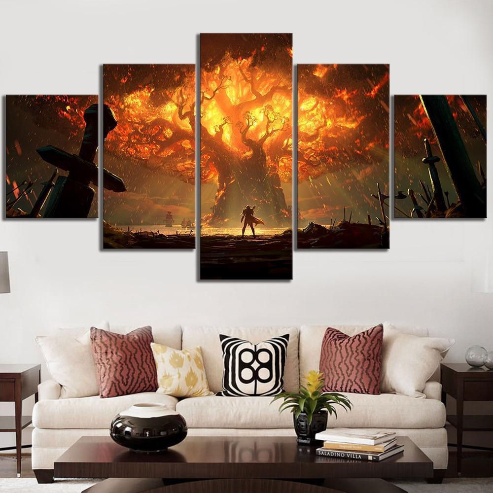 World Of Warcraft Big Tree Burning Gaming – Canvas Wall Art