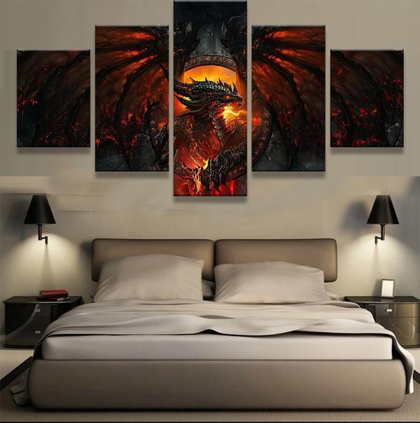 World Of Warcraft Deathwing Dragon Wings Tail Fire Game – Gaming Canvas Wall Art