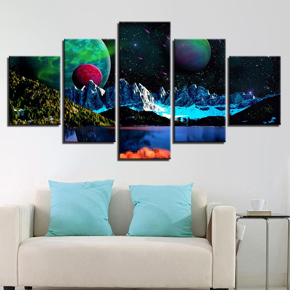 Wushan Planet Snow Lake Starry Sky – Nature Canvas Wall Art