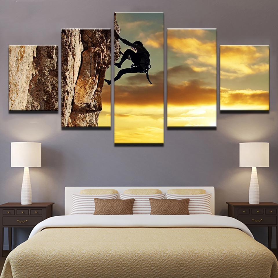 X-Games Exercise Rock Climbing Sunset Landscape – Sport Canvas Wall Art