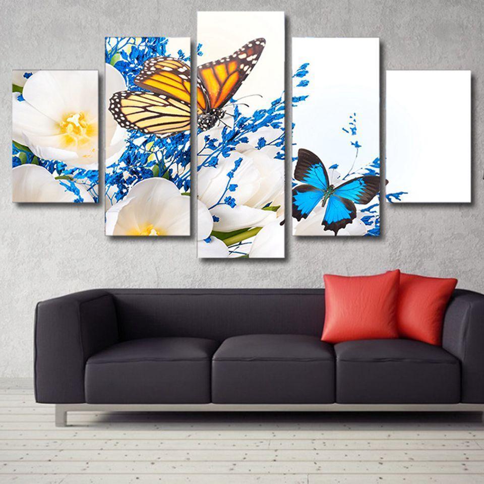 Yellow And Blue Butterflies – Animal Canvas Wall Art