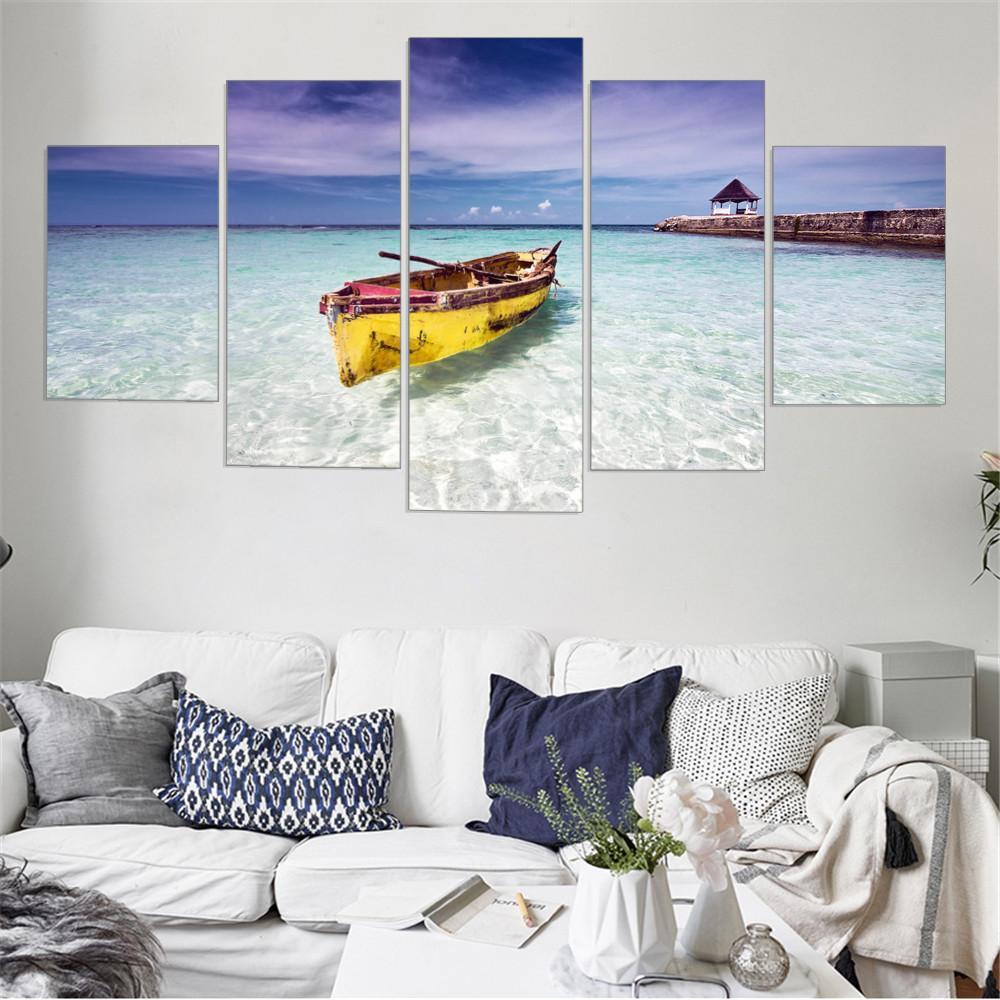 Yellow Boat And Beautiful Sky – Space Canvas Wall Art