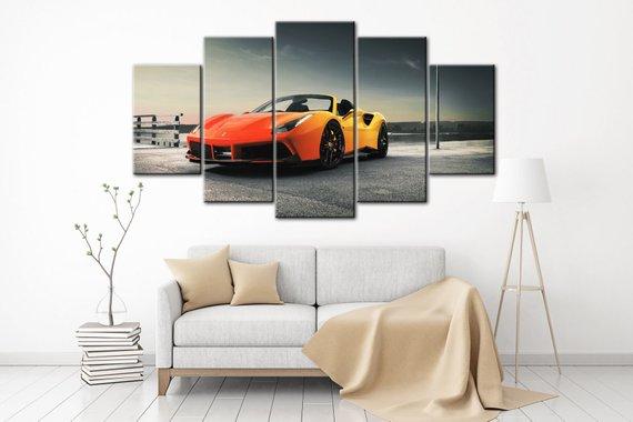 Yellow Ferrari, Sports Car – Automative Canvas Wall Art