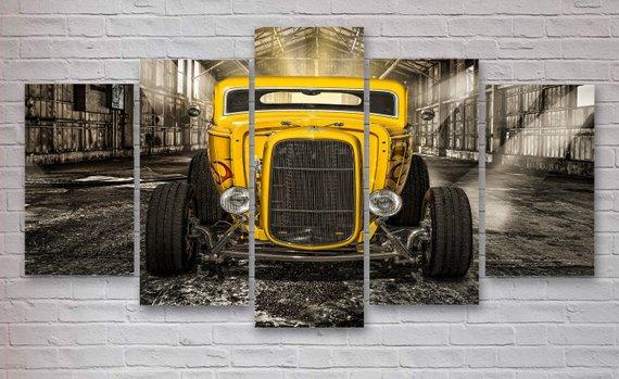 Yellow Hotrod Classic Car 01 – Automative Canvas Wall Art