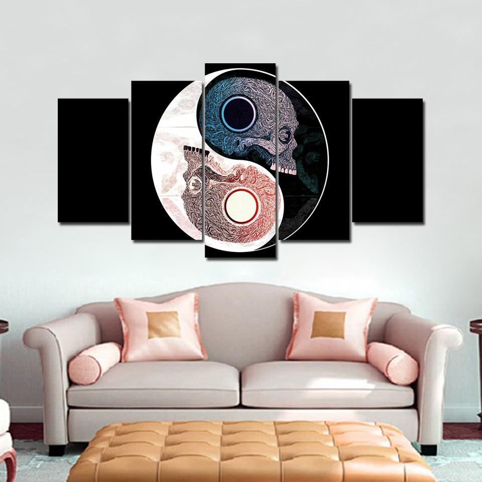 Yin Yang Simvol Cherepa Uzor Abstract Canvas Wall Art