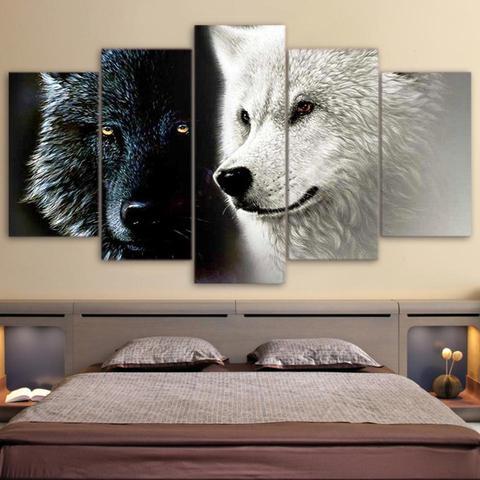 Ying &Amp; Yang Wolves – Animal Canvas Wall Art