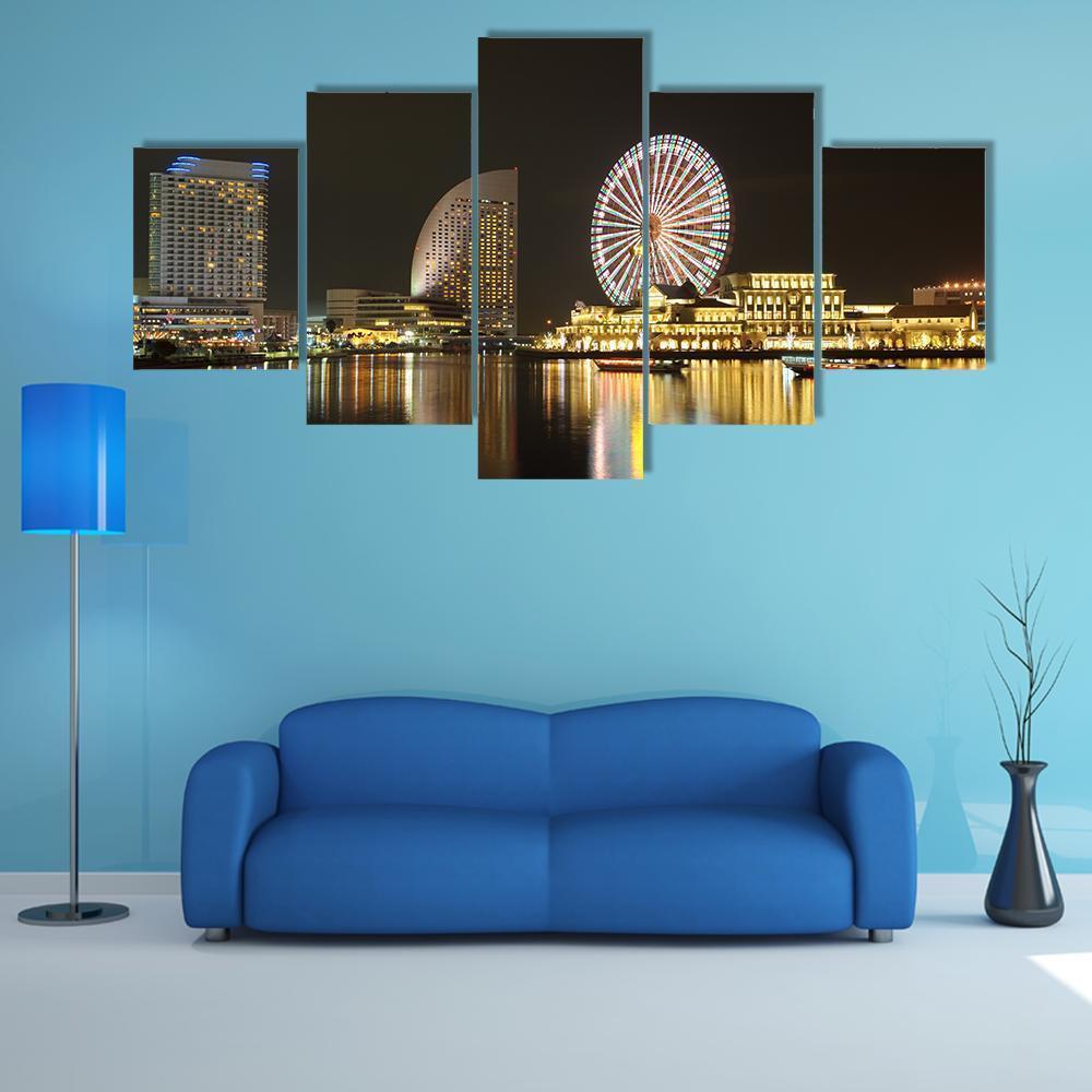 Yokohama Skyline At Minato Mirai Area At Night View – Nature Canvas Wall Art