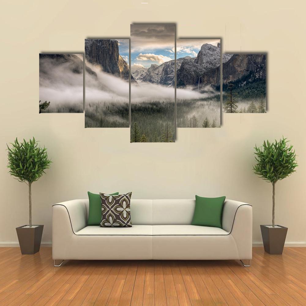 Yosemite Valley In Fog – Nature Canvas Wall Art