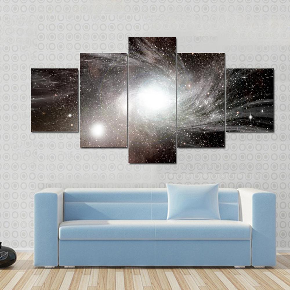 Young Spiral Galaxy With Small Dwarf Galaxy – Space Canvas Wall Art