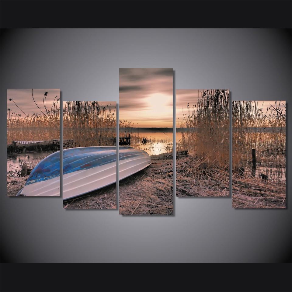 Zakat Ozero Lodka Kamysh – Nature Canvas Wall Art