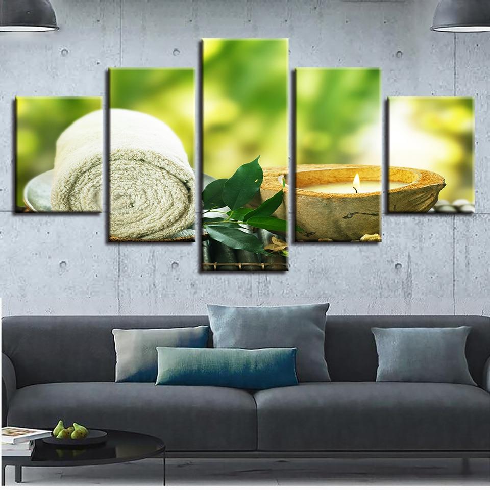 Zen Candles Green Leaf Towel – Nature Canvas Wall Art